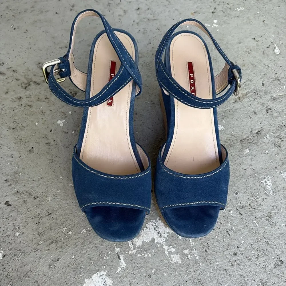 Prada suede and rope wedges